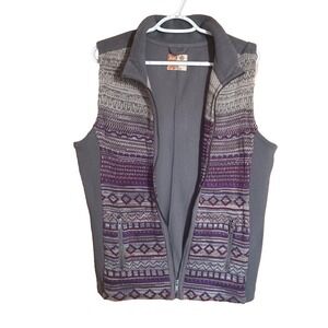 RuffHewn Woman's XL Full Zip Vest Gray Purple Fair Isle Fleece Stretchy RN 69016